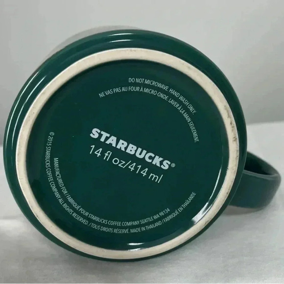 Starbucks A pair of 2015 Winter Green Christmas Cup Mugs With Gold Pinetrees - Picture 2 of 5